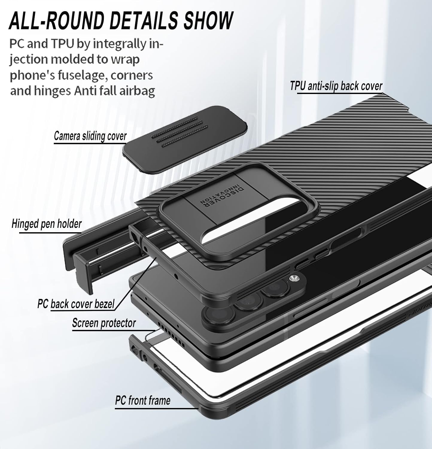 For Samsung Galaxy Z Fold 4 Camera Cover & Screen Protectors Kickstand - Black - Image 3