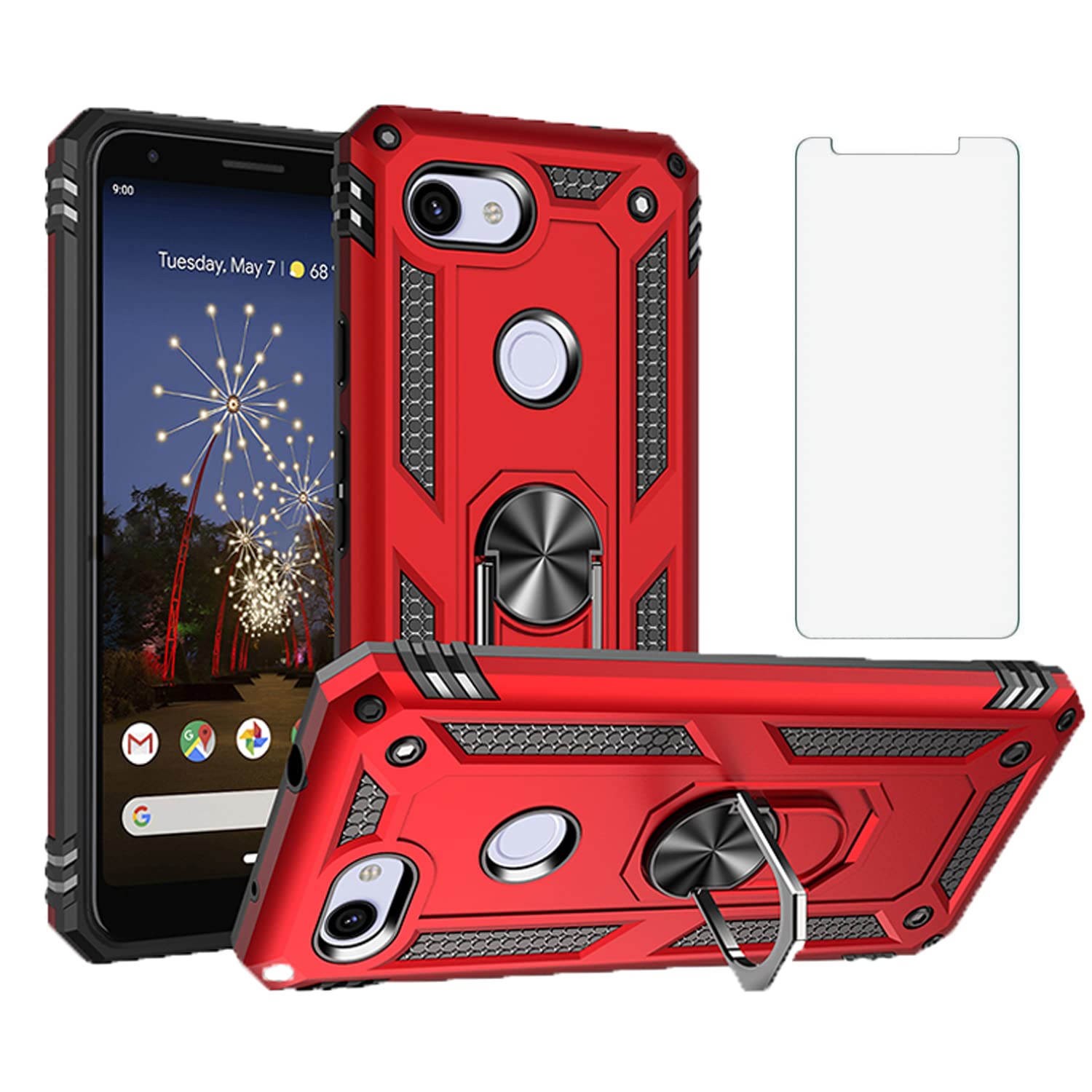 For Google Pixel 3A XL Hard Shockproof Case with Tempered Glass Screen Protector