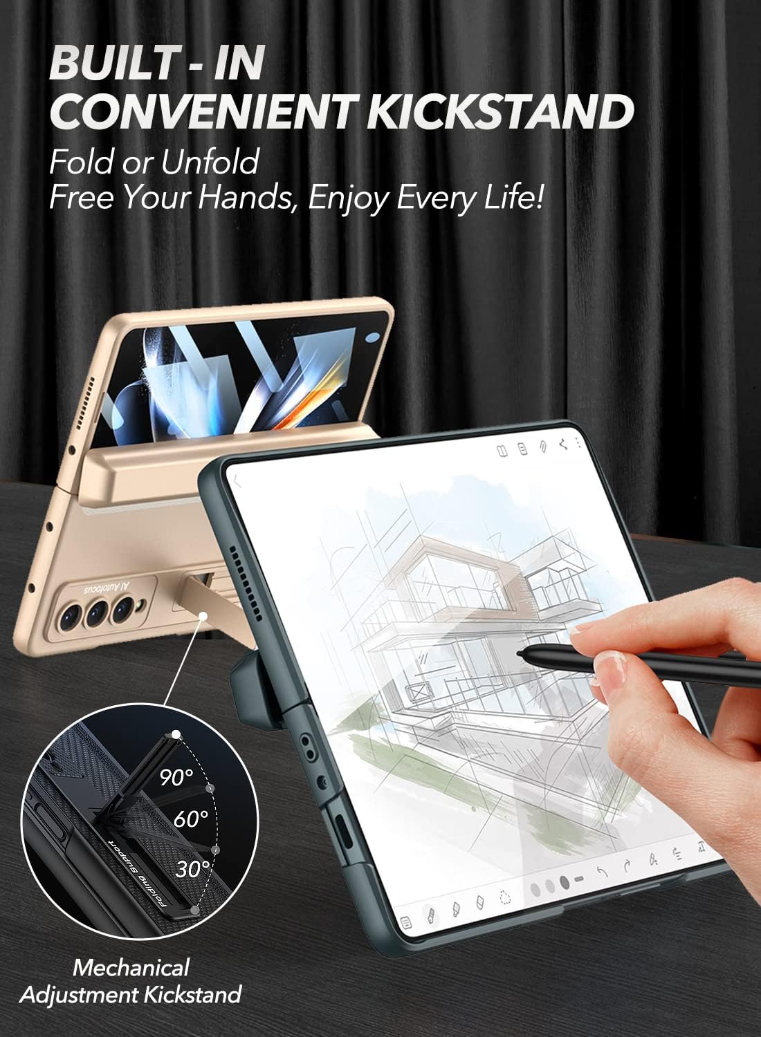 Samsung Galaxy Z Fold 5 with Kickstand + S Pen Holder/ Hinge Protection Case - Image 8