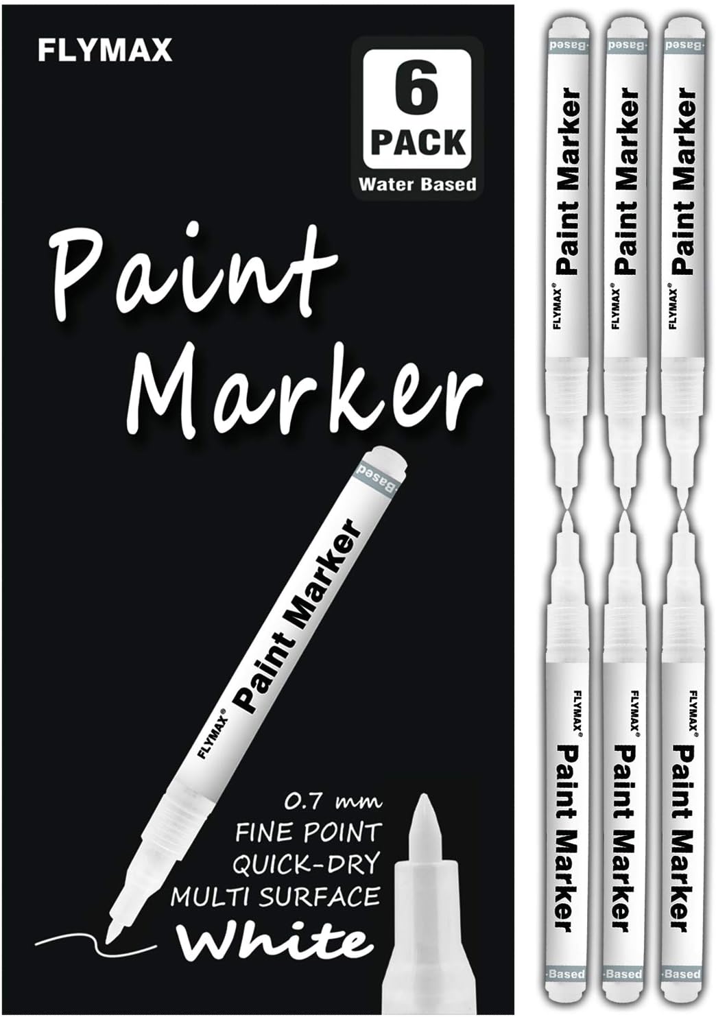 White Marker, 6 Pack 0.7mm Acrylic White Permanent Marker White Paint Pens