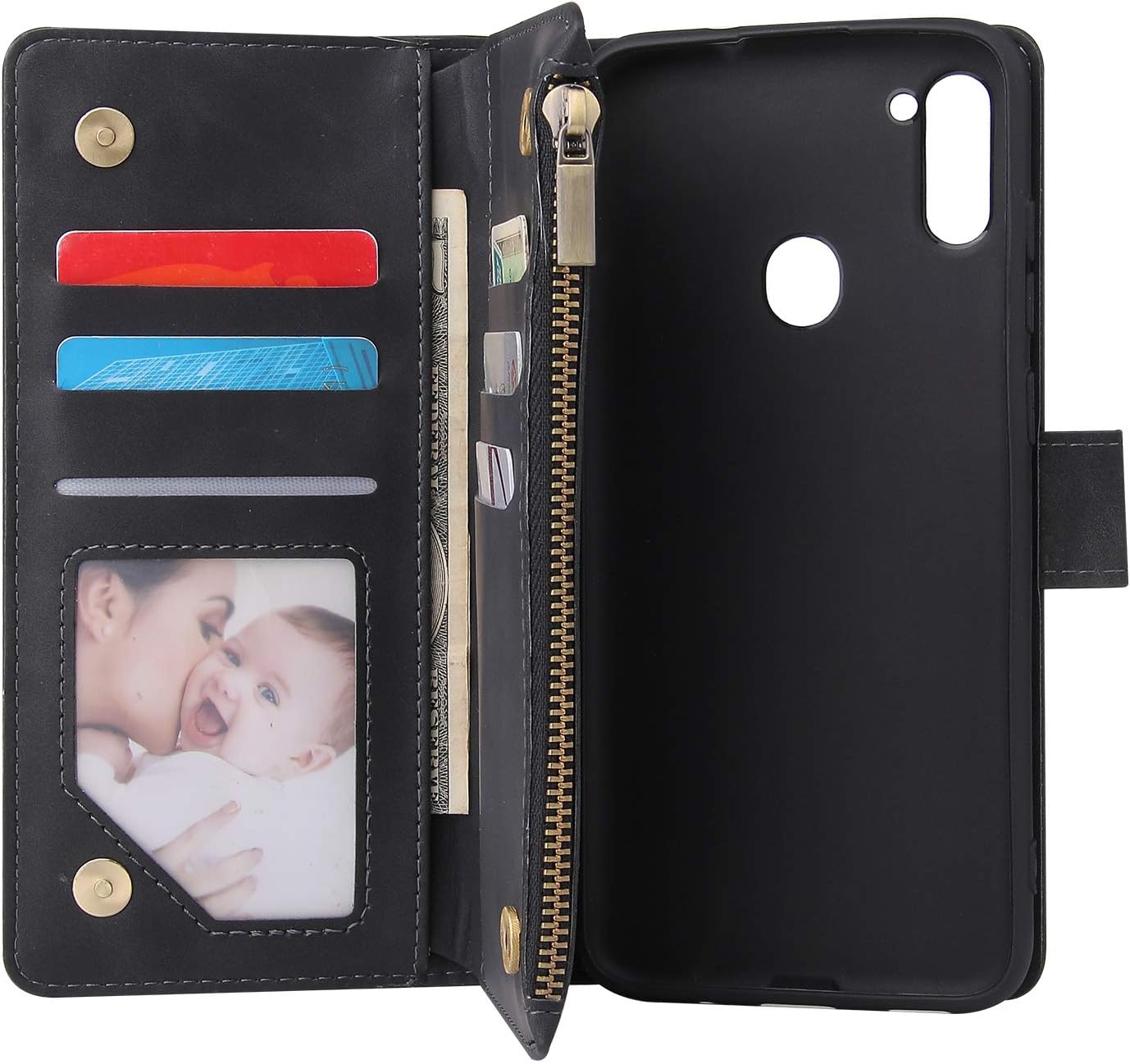 For Samsung Galaxy A11 Tempered Glass Screen Protector and Leather Flip Wallet - Image 6
