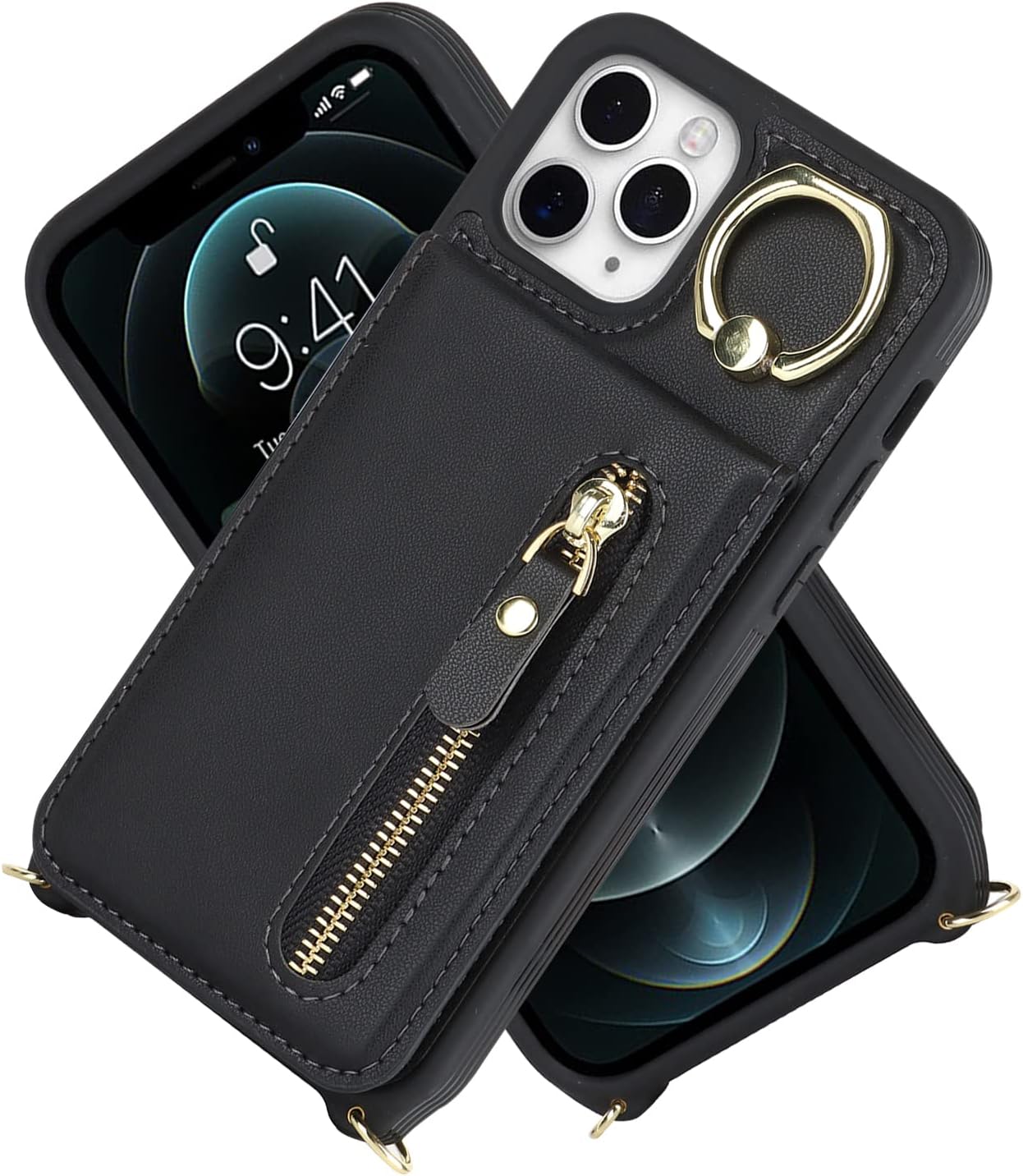 Vertical Flip Cover for iPhone 11 Pro Max Leather Case 6.5'' Crossbody Wallet - Image 4