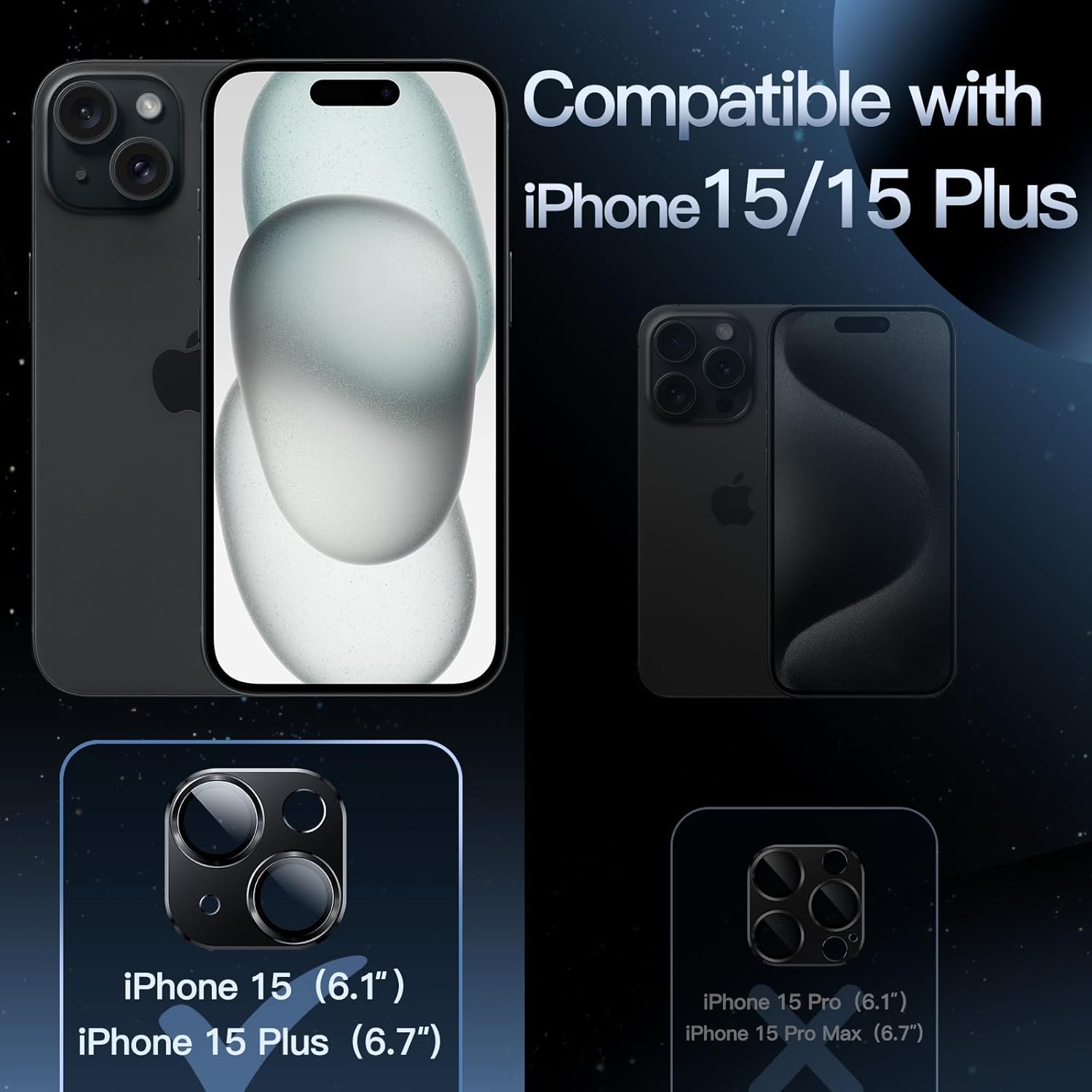 9H Camera Lens Protector for iPhone 15 6.1" and iPhone 15 Plus 6.7" (Midnight) - Image 2
