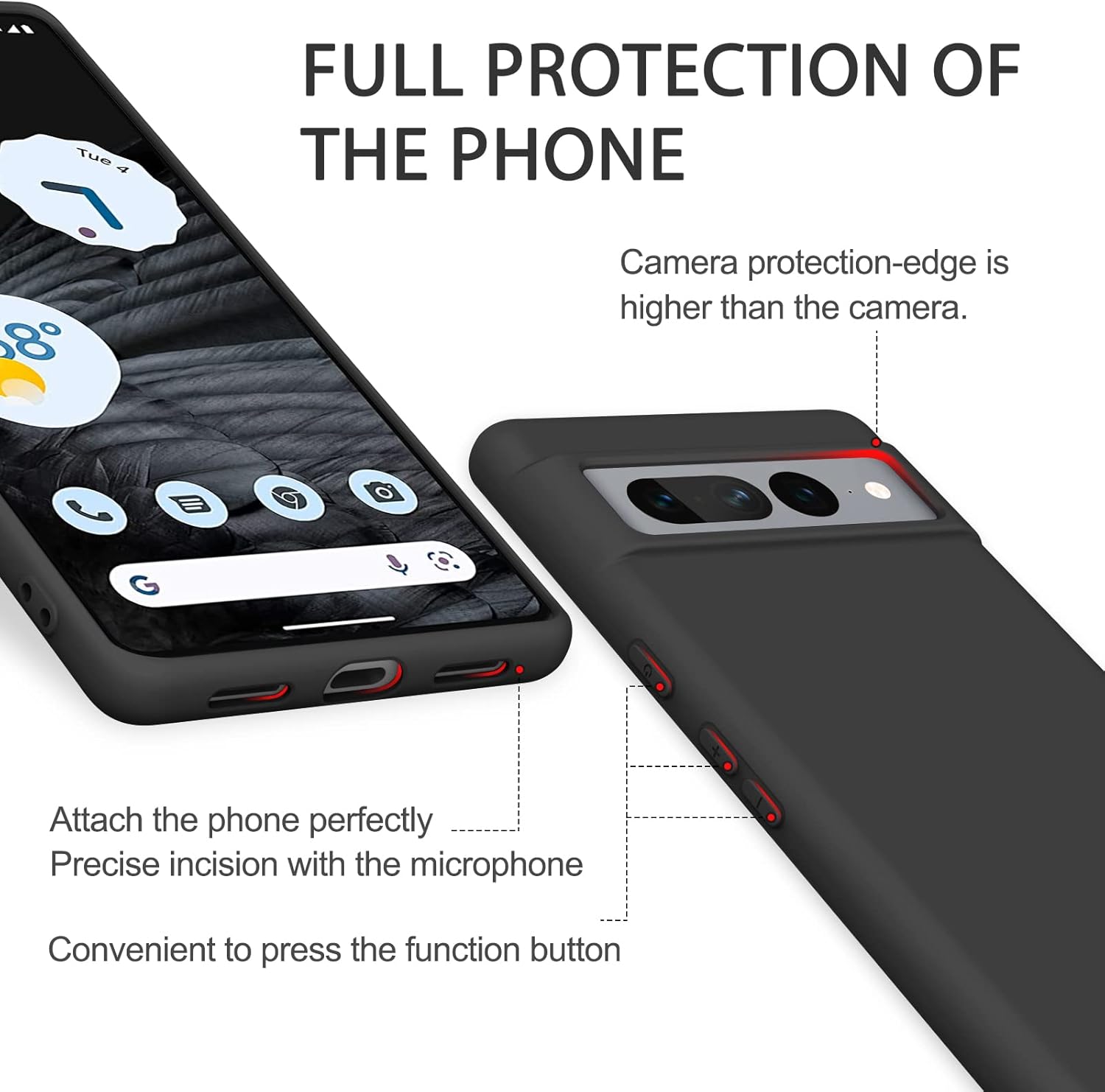 Silicone Case for Google Pixel 7 Pro Case(2022), Ultra Thin Flexible (Black) - Image 4