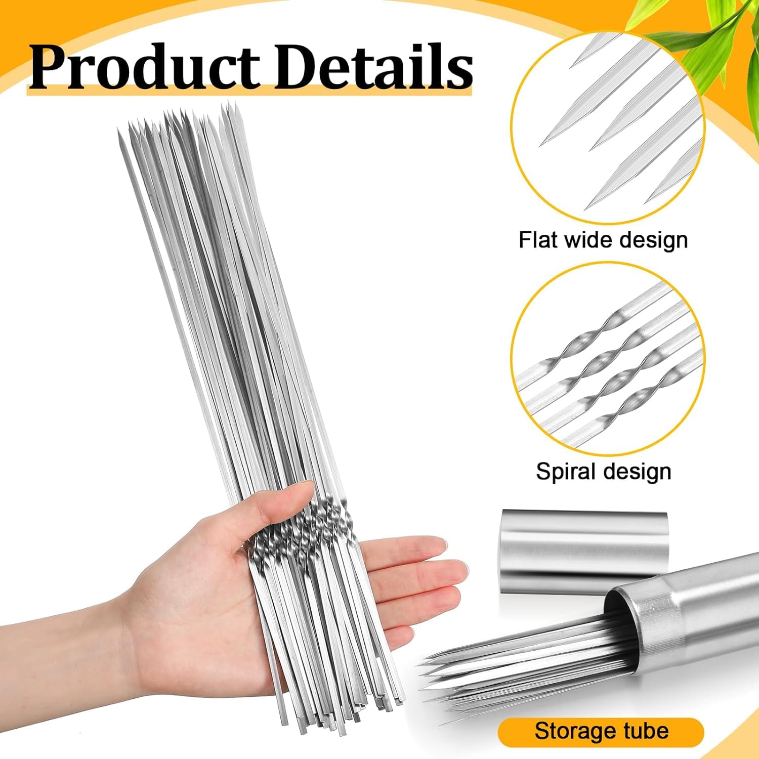 Barbecue Skewers for Kabobs 45PCS,14''0.16''0.05'' Stainless Steel Flat Skewers - Image 2