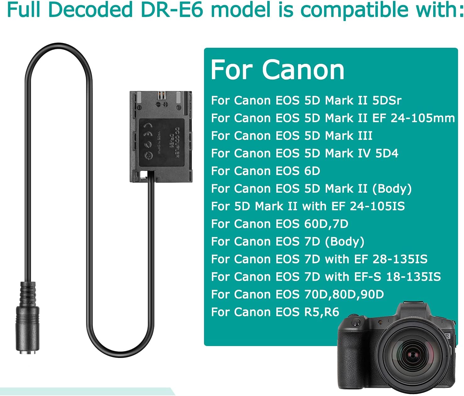 ACK-E6 USB-C Adapter DR-E6 Decoded DC Coupler PD Adapter for Canon EOS 70D/7D - Image 3