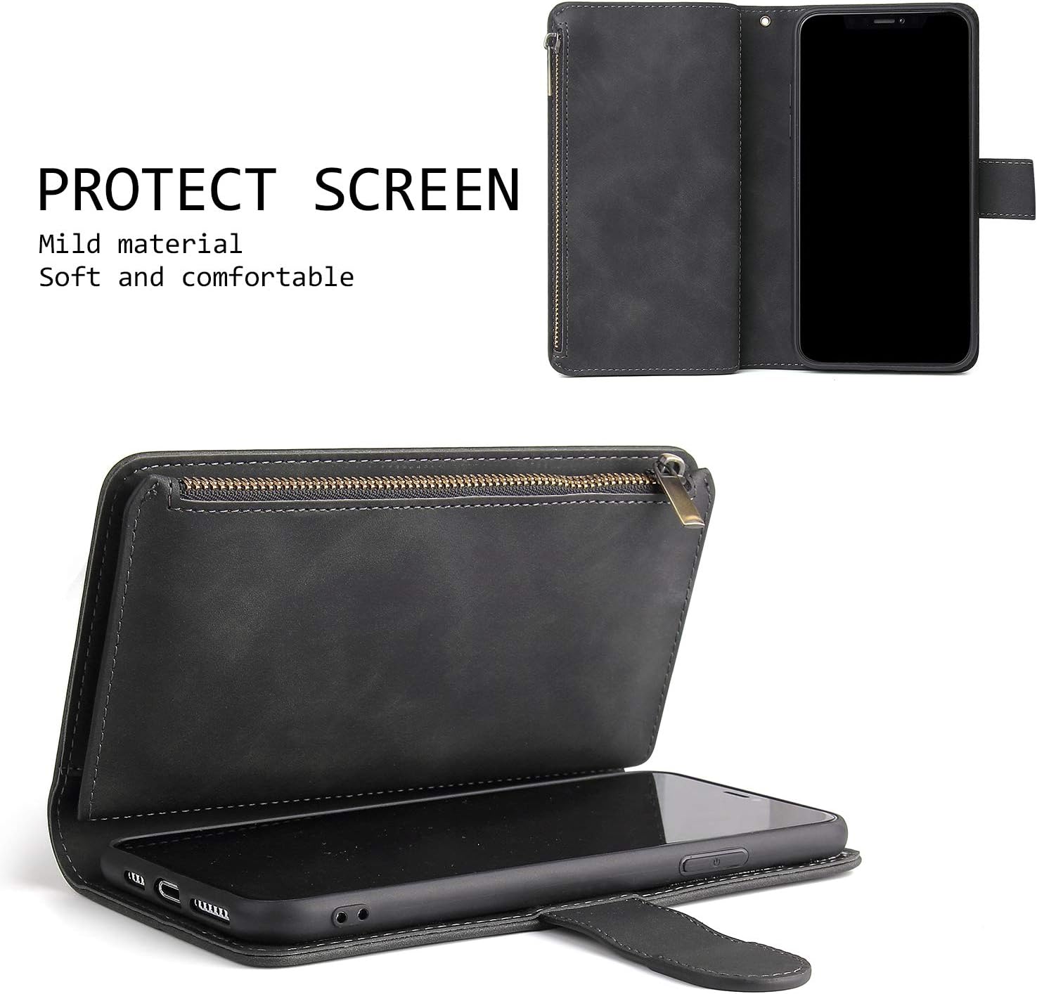 iPhone XR, Premium PU Leather Magnetic Closure Handbag Zipper Pocket Case - Image 6