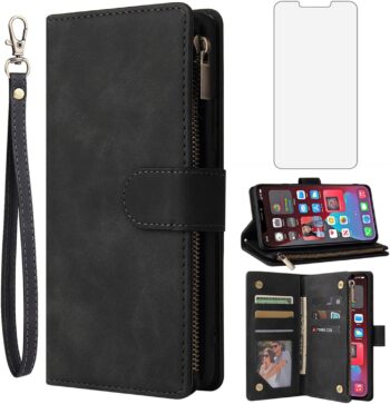 For iPhone 12 Pro 6.1" Tempered Glass Screen Protector and Flip Wallet Case