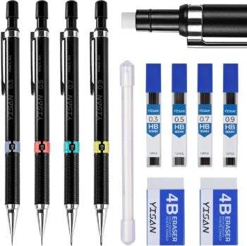 Mechanical Pencil Set 0.3 & 0.5 & 0.7 & 0.9mm,Automatic Pencil 4 PCS