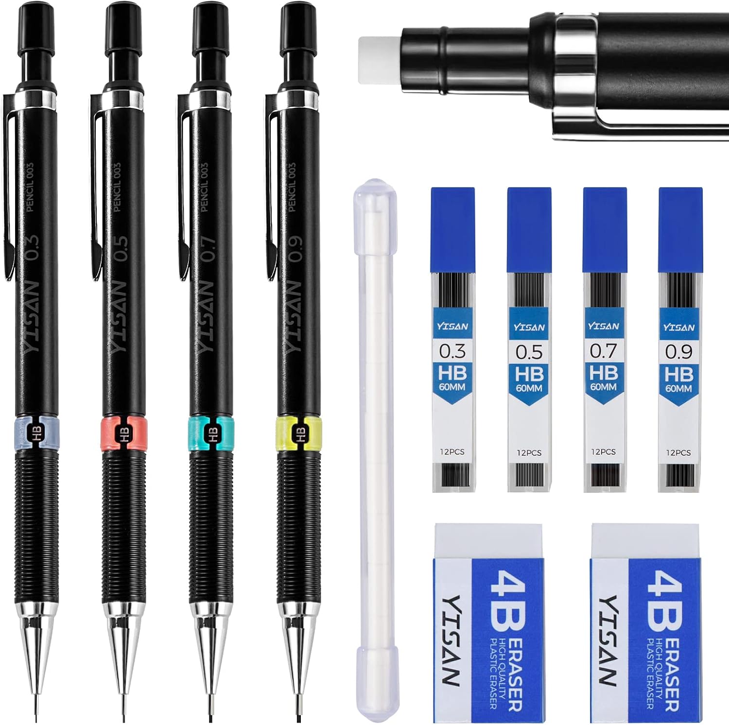 Mechanical Pencil Set 0.3 & 0.5 & 0.7 & 0.9mm,Automatic Pencil 4 PCS