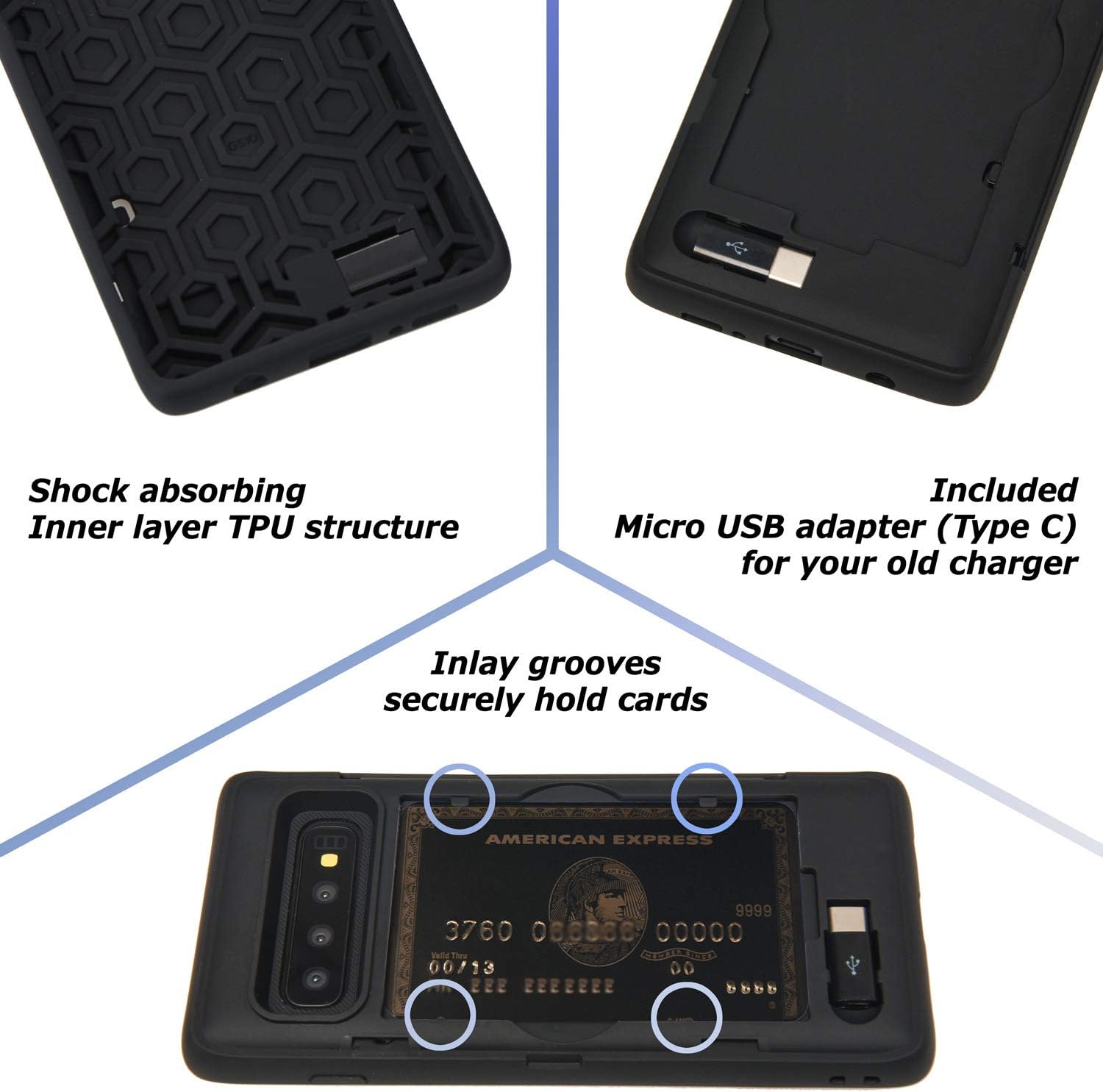 Galaxy S10 Plus, Slim Protective Case with Hidden Credit Card Wallet - Black - Image 5
