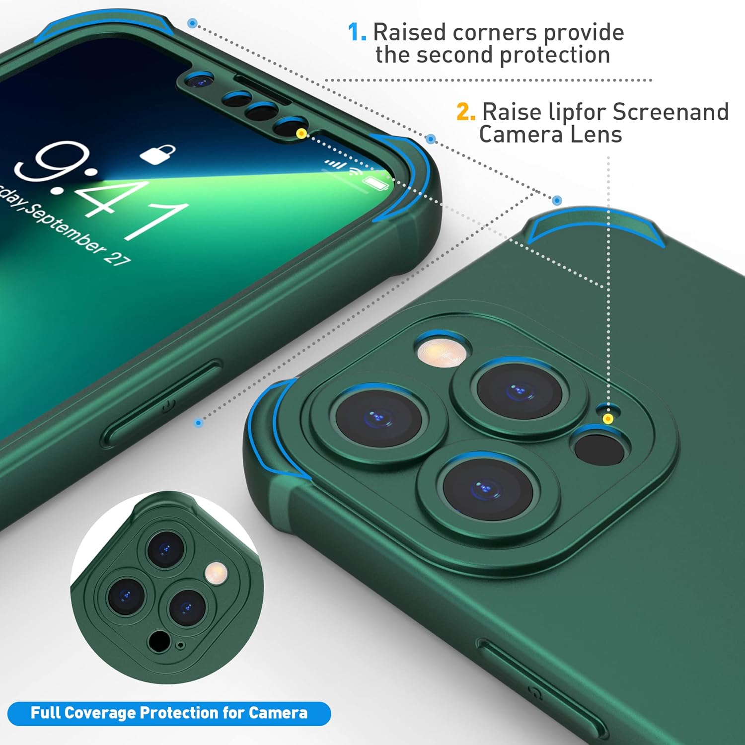For iPhone 13 Pro Case Hard PC Full Body Protective Case - Green - Image 4