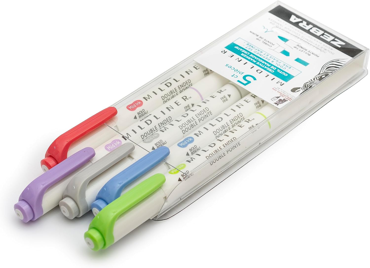 Mildliner Double Ended Highlighter Set, Broad/Fine Point, Cool Colors(Pack of 5) - Image 4