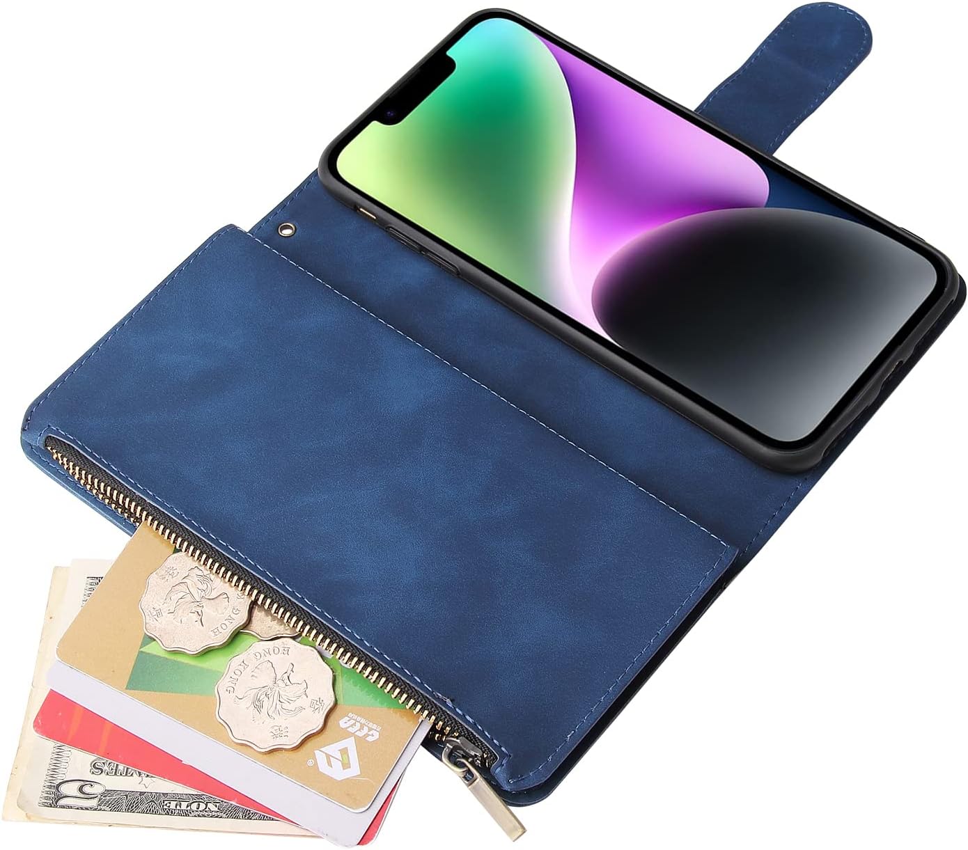 For iPhone 14 6.1 inch Tempered Glass Screen Protector and Leather Flip Wallet - Image 6