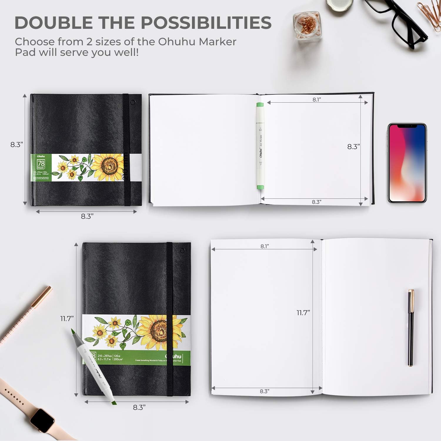 Marker Pads Art Sketchbooks, 2-pack 8.3"×8.3"& 8.3"×11.7", 120 LB/200GSM Smooth - Image 5