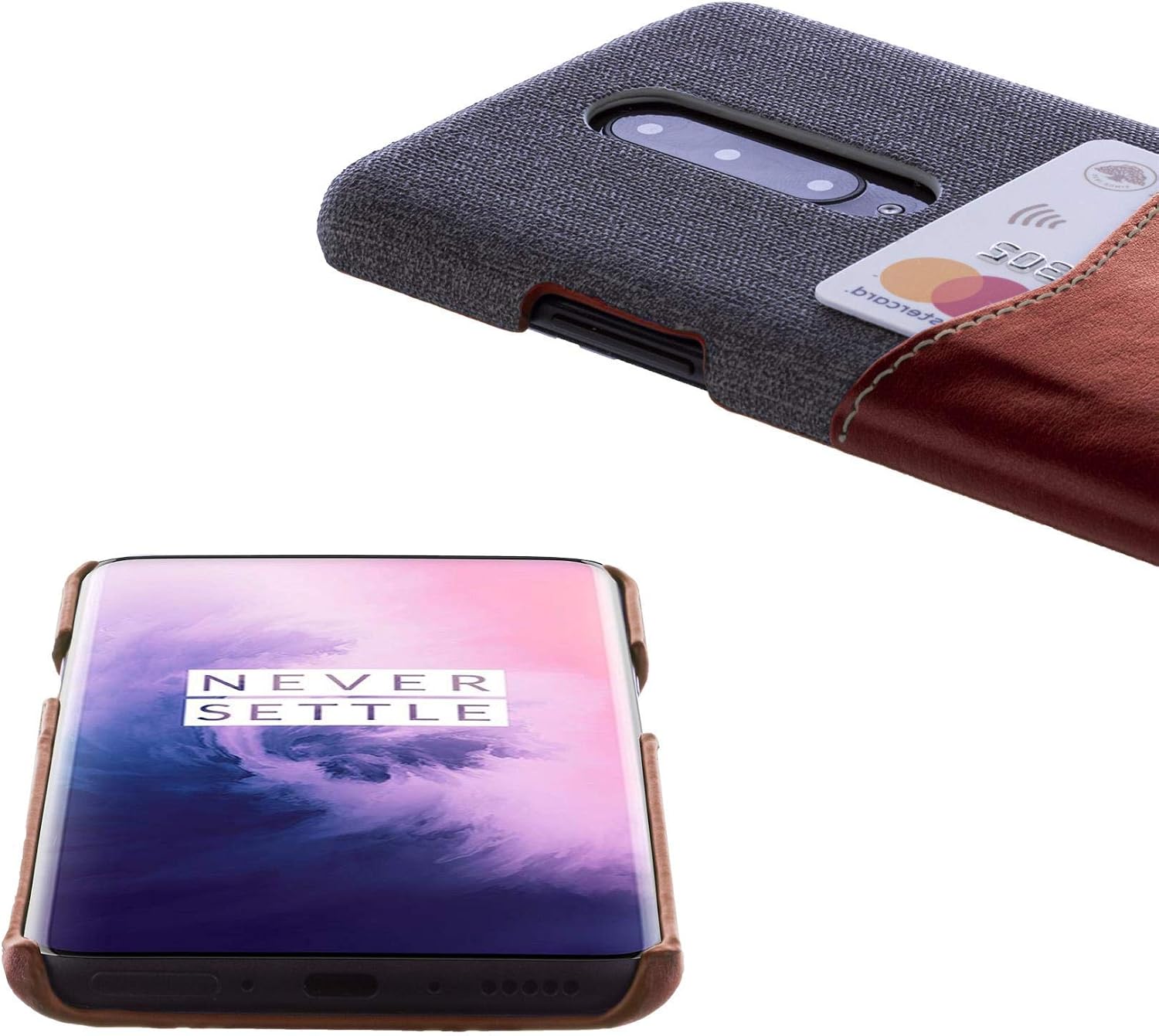 Card Wallet Plastic Phone Case with OnePlus7 Pro Fabric Texture-Brown - Image 4