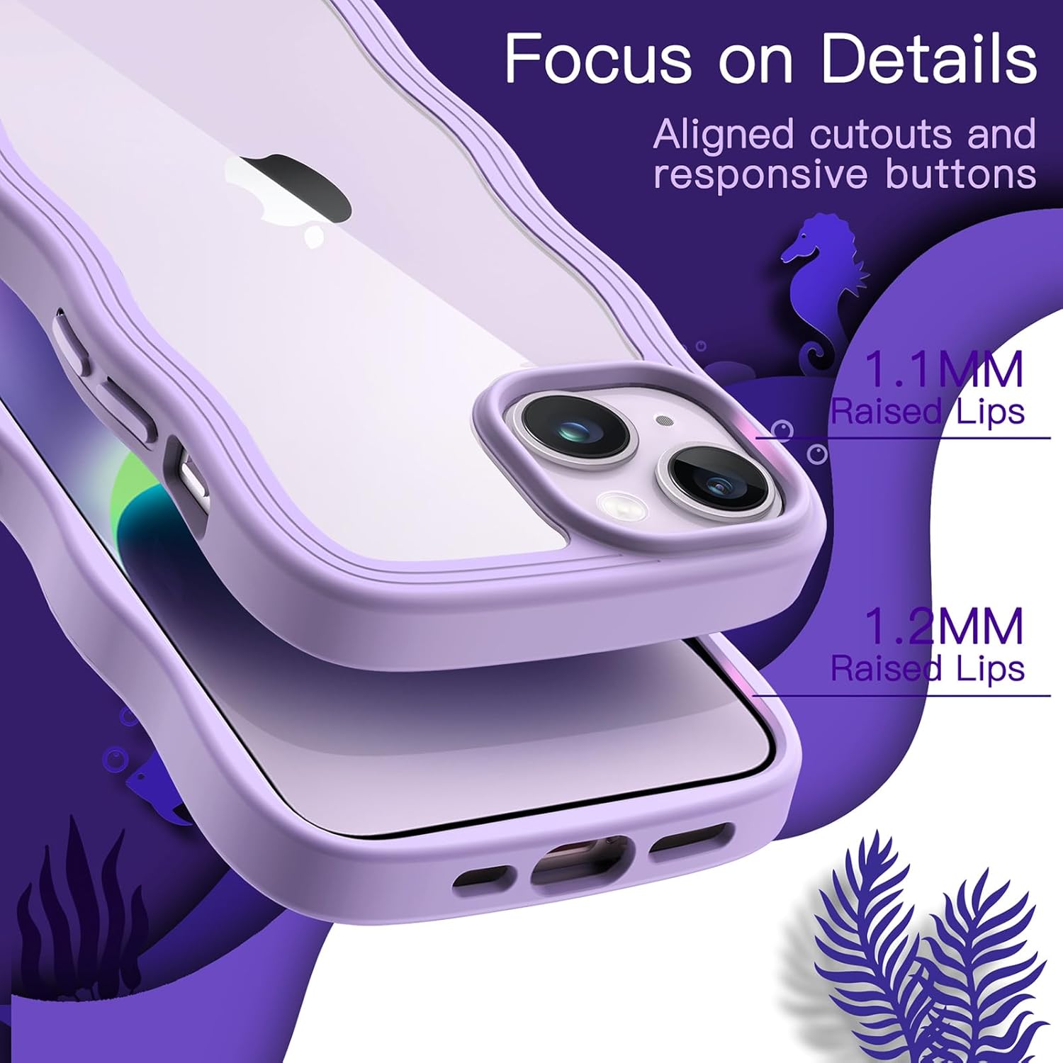 Cute Case for iPhone 14 6.1-Inch, Wave Frame Curly Shape Shockproof (Purple) - Image 5