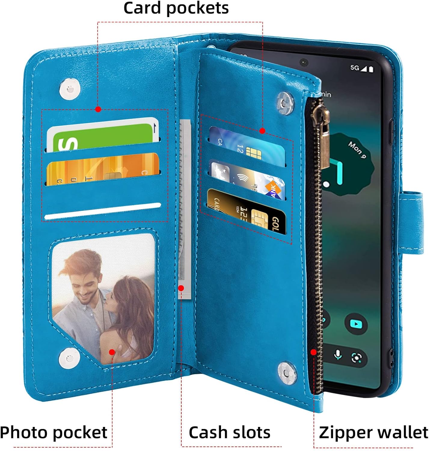 For Google Pixel 6A 5G 2022 Tempered Glass Screen Protector Leather Flip Wallet - Image 2