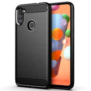 For Samsung Galaxy A11 Shock-Absorption Soft Carbon Fiber Protective - Black