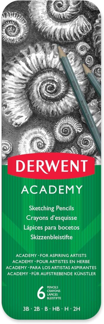 Derwent Academy Sketching Pencils, Set of 6 in Tin Box,  2301945F