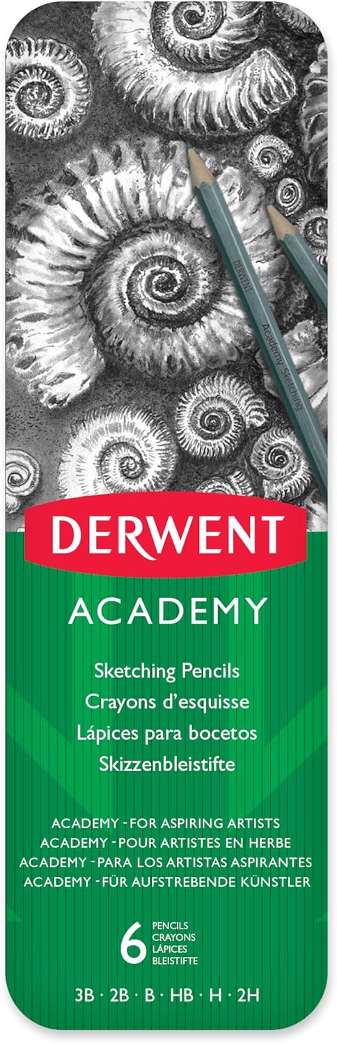 Derwent Academy Sketching Pencils, Set of 6 in Tin Box, 2301945F