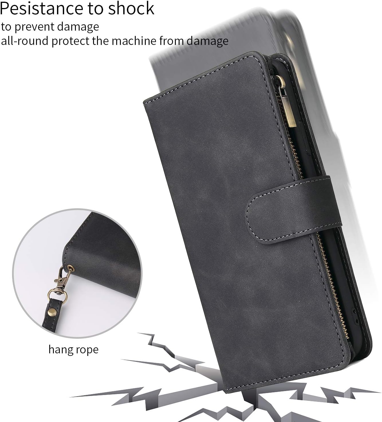 iPhone XR, Premium PU Leather Magnetic Closure Handbag Zipper Pocket Case - Image 5