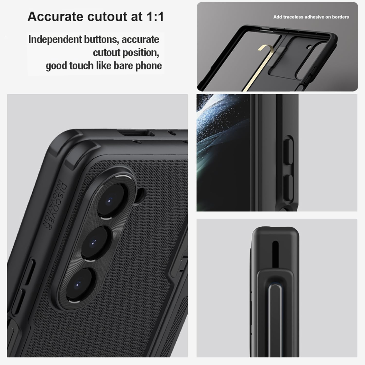 Samsung Galaxy Z Fold 5 Case with New S Pen Holder and Kickstand (Black) - Image 6