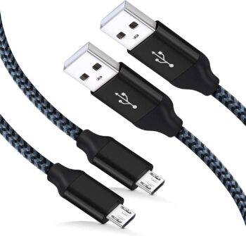 USB Cable 15ft /5M Extra Long Braided Micro USB Charging Cords [2Pack] (Black)