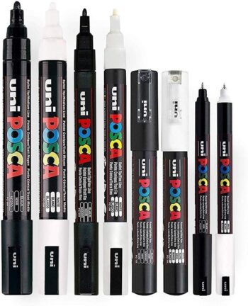 POSCA Black & White - Fine to Medium Set of 8 Pens (Pack of 8)