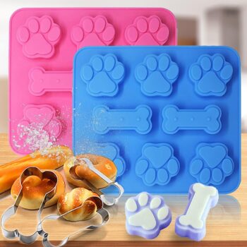 2 in 1 Silicone Molds，2 Pack Silicone Puppy Paw Print & Dog Bone Shaped Molds
