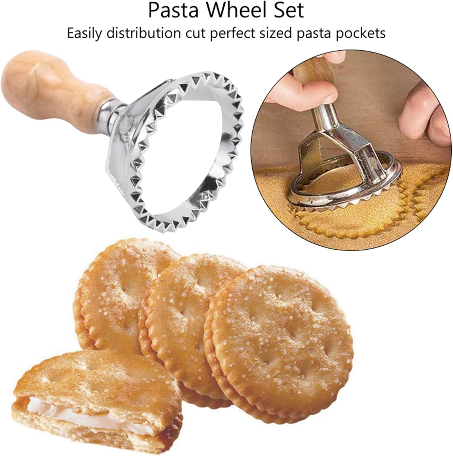 Ravioli Stamp Maker Cutter with Roller Wheel Set, Mold with Wooden Handle - Image 4