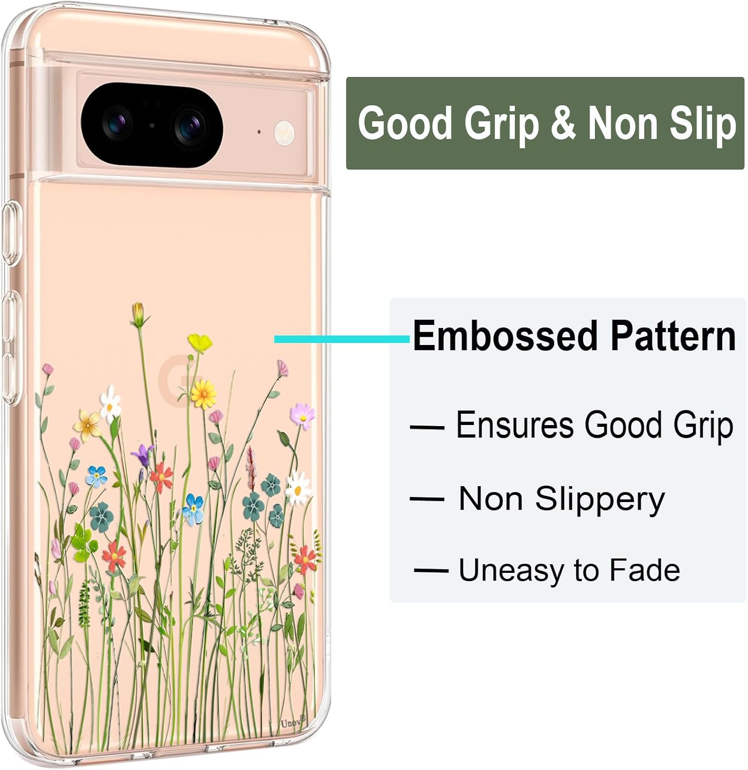 For Pixel 8 Clear Soft TPU Shock Absorption Slim Embossed Protective Case - Image 3