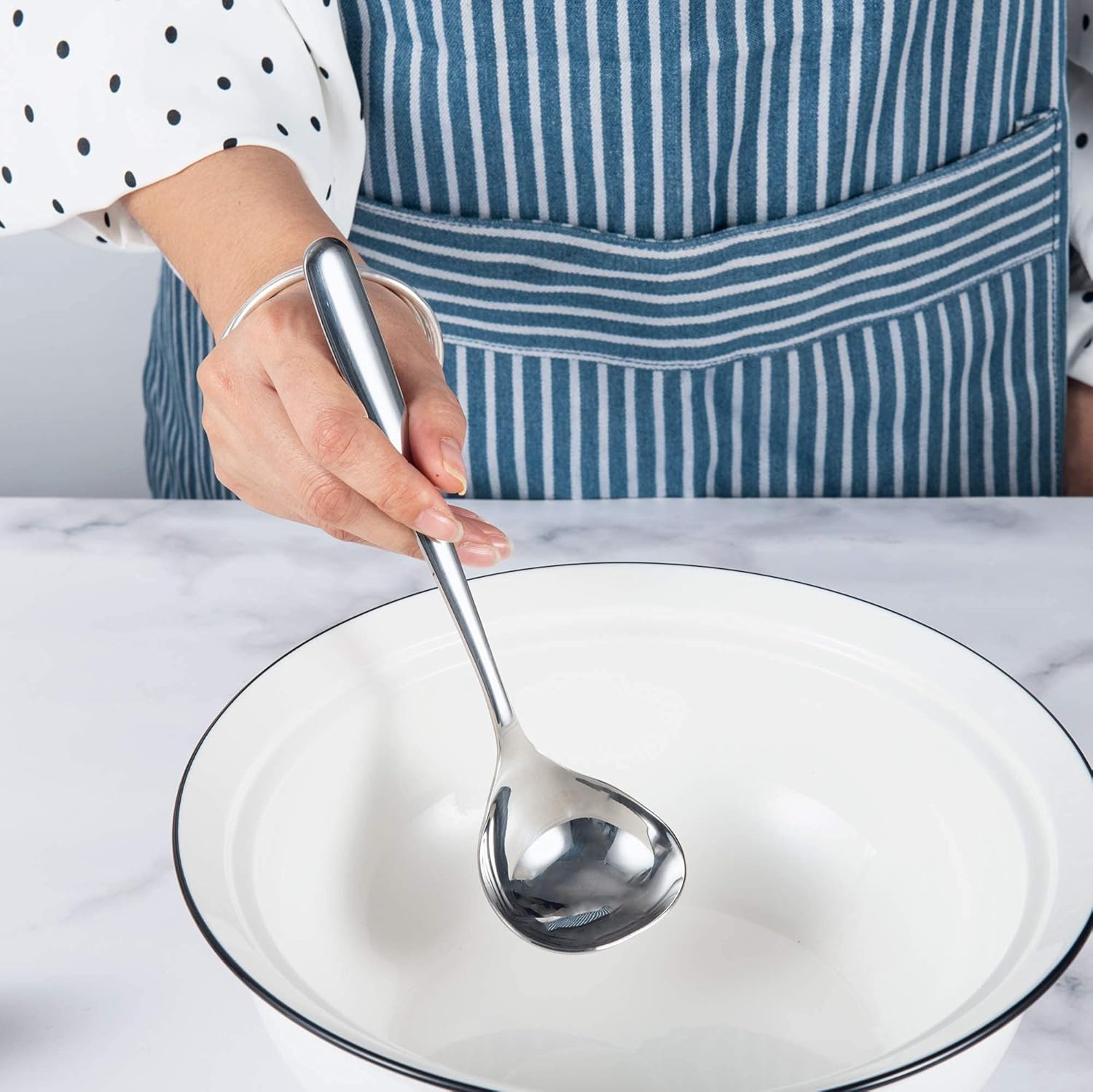 8-Inch Mini Sauce Gravy Ladle SUS304 Stainless Steel Deep Serving Soup Spoon - Image 2