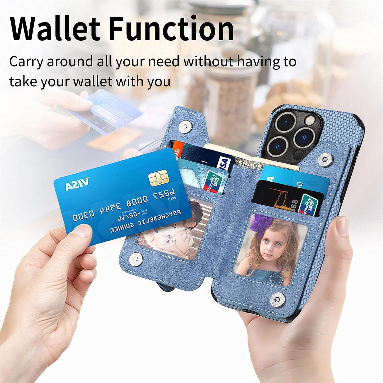 For iPhone 14 Pro Max 6.7 inch Wallet Cover with Screen Protector - Blue - Image 4