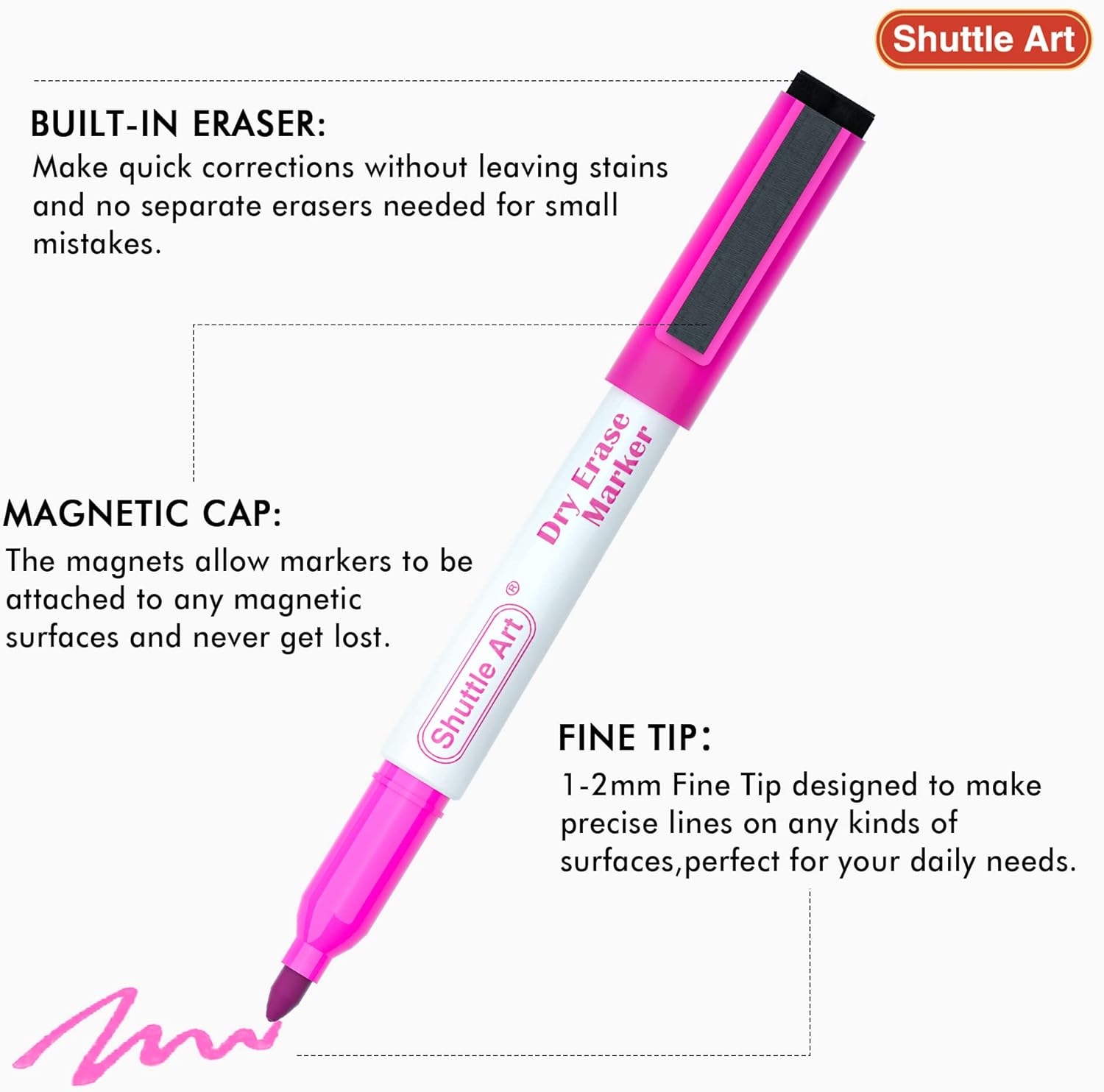 Dry Erase Markers, Shuttle Art 20 Colors Magnetic Whiteboard Markers with Erase - Image 3