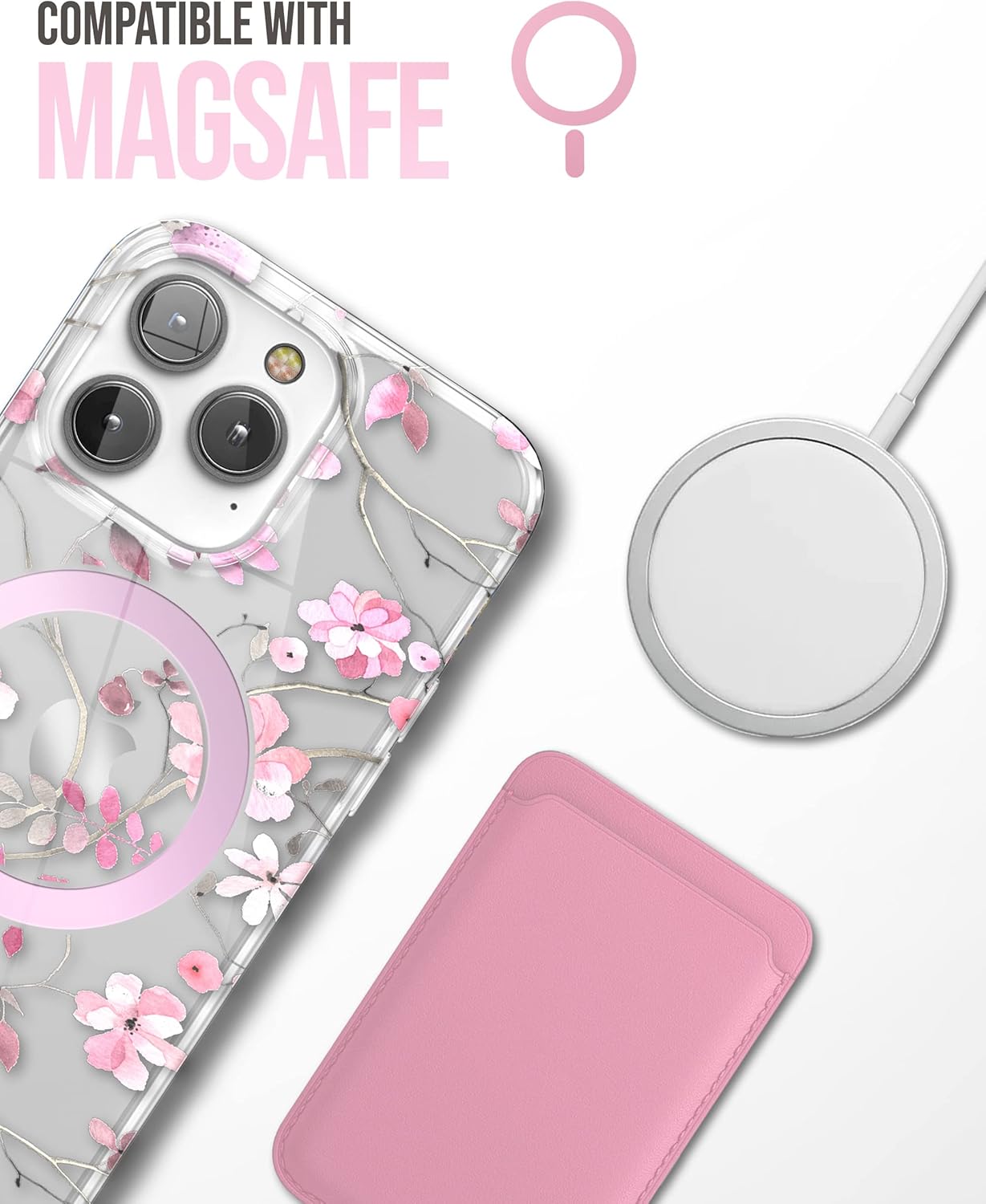 iPhone 14 Pro Max, MagSafe Phone Case with Screen Protector - (Pink Flowers) - Image 5