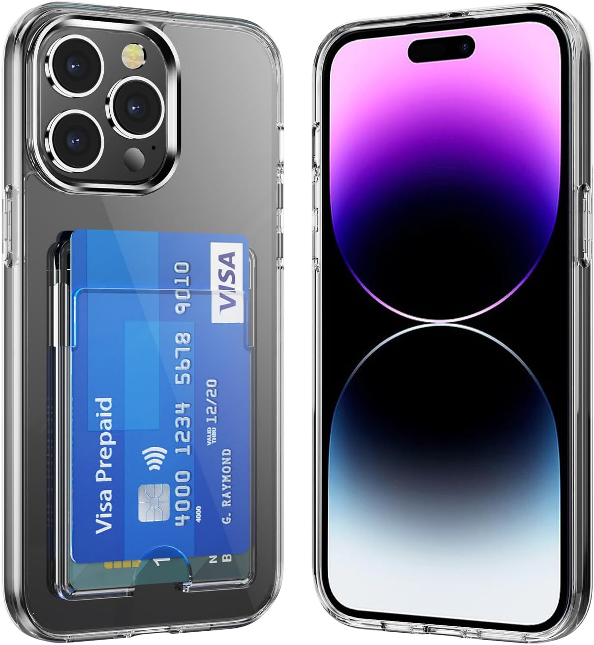 iPhone 14 Pro, Clear Case with Credit Card Holder, Full Protection, Shockproof
