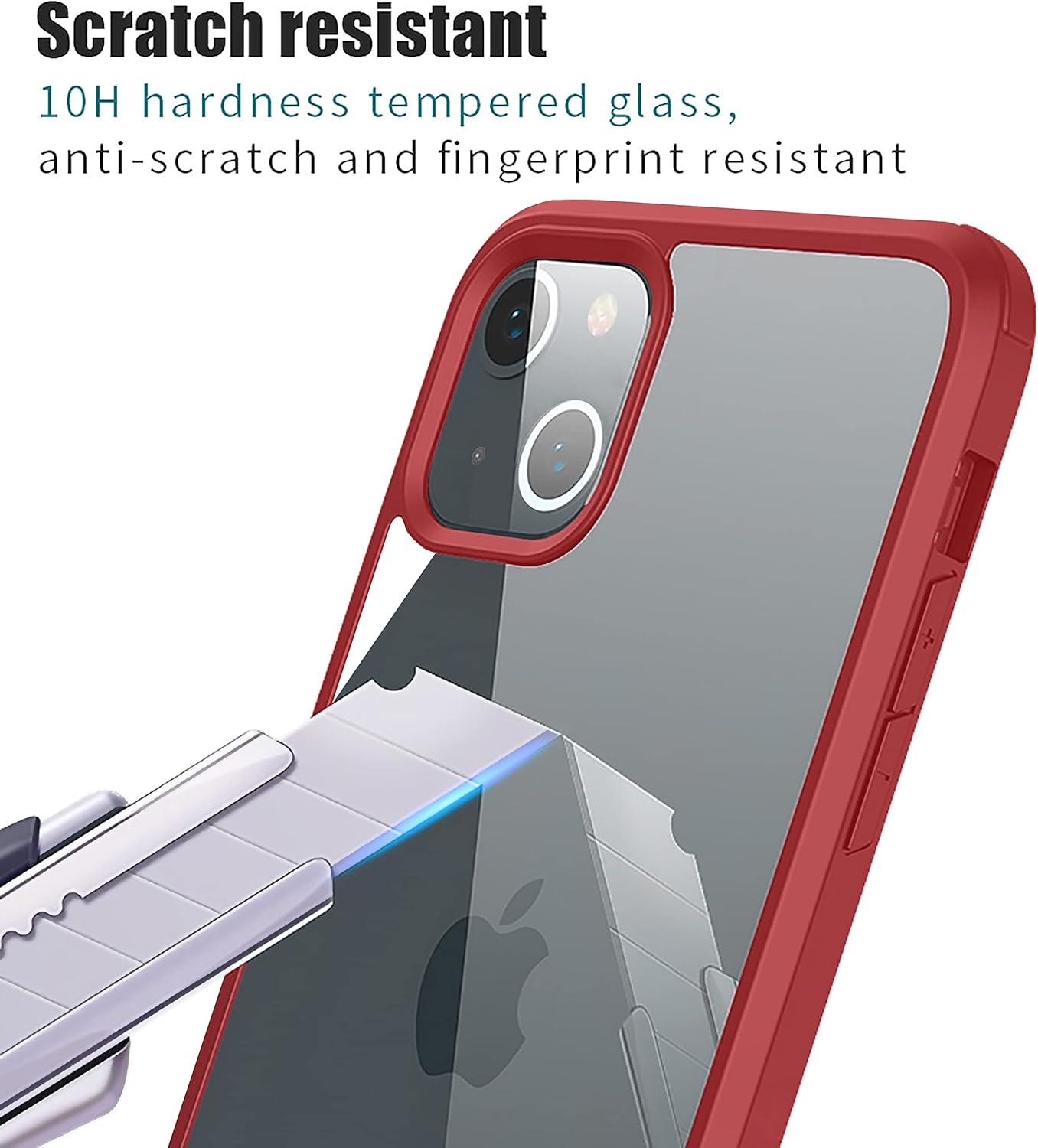 Dual Layer Rugged Protective Clear Case with Built-in Screen for iPhone 13 - Red - Image 5