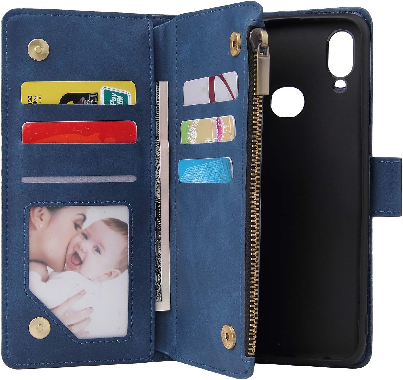 For Samsung Galaxy A10s Tempered Glass Screen Protector and Leather Flip Wallet - Image 5