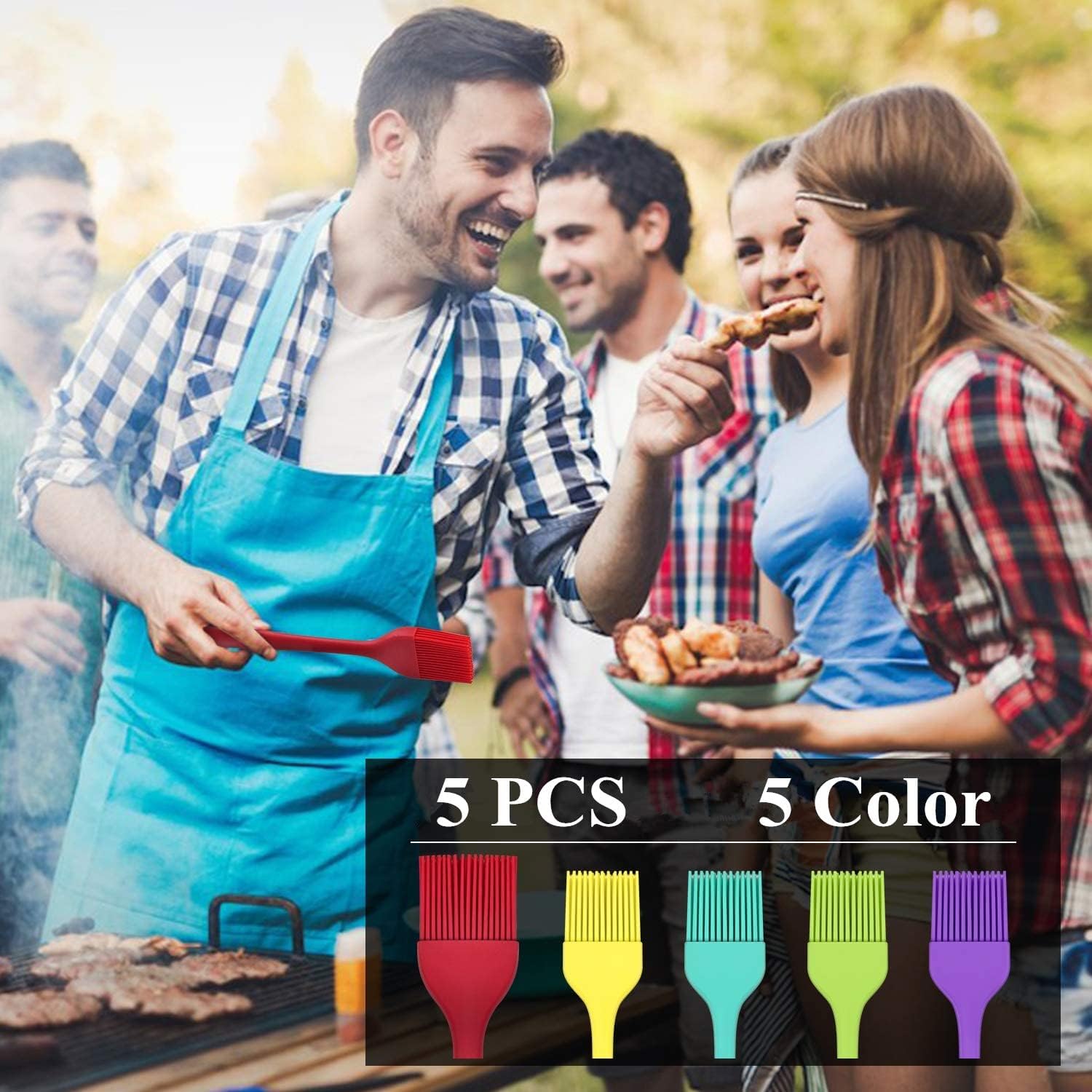 5 Pack Silicone Basting Brush Set, Heat Resistant Pastry Brushes Spread Oil - Image 7