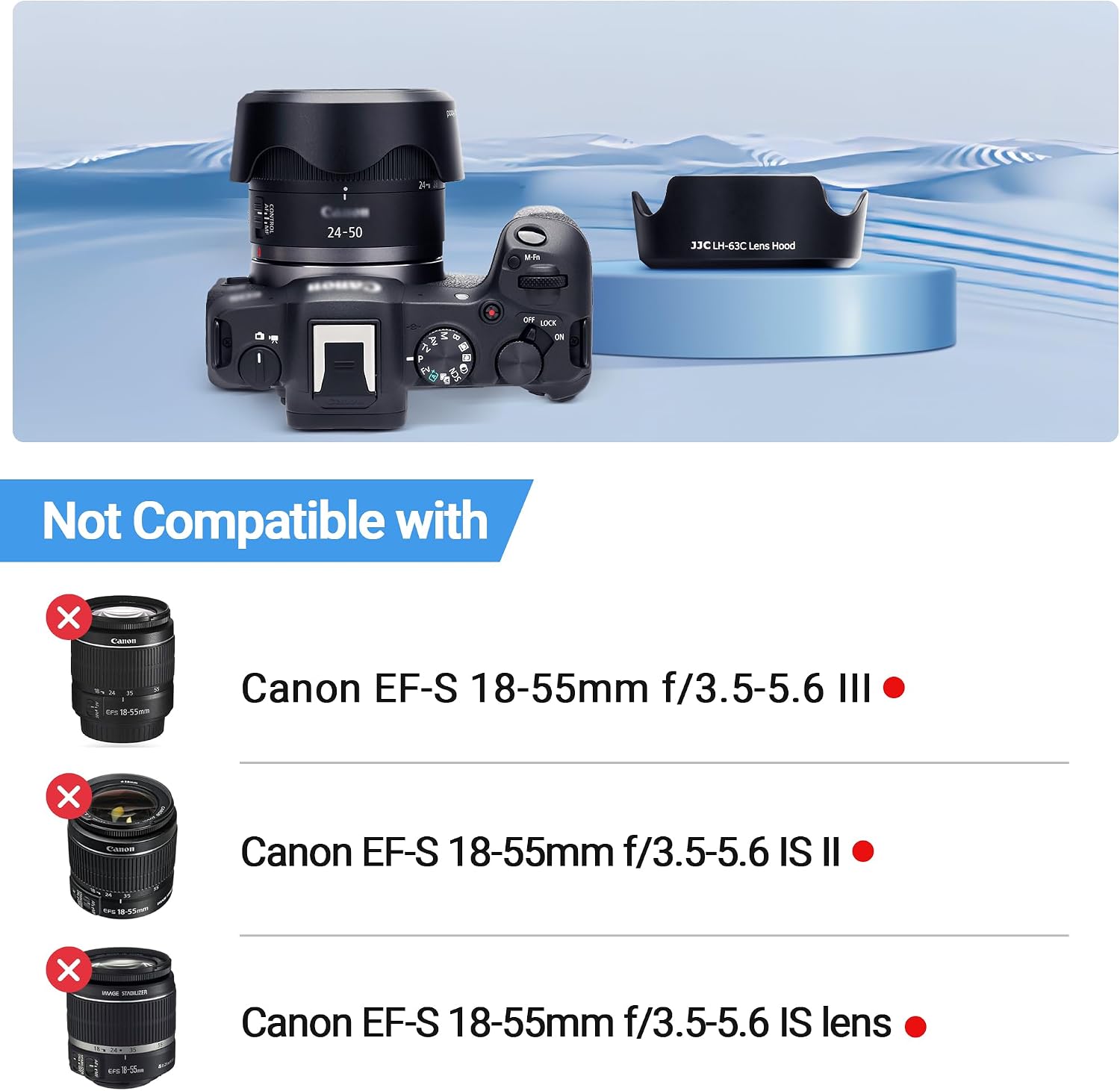 Reversible Lens Hood Bayonet for Canon EF-S 18-55mm F3.5-5.6 - Black - Image 3