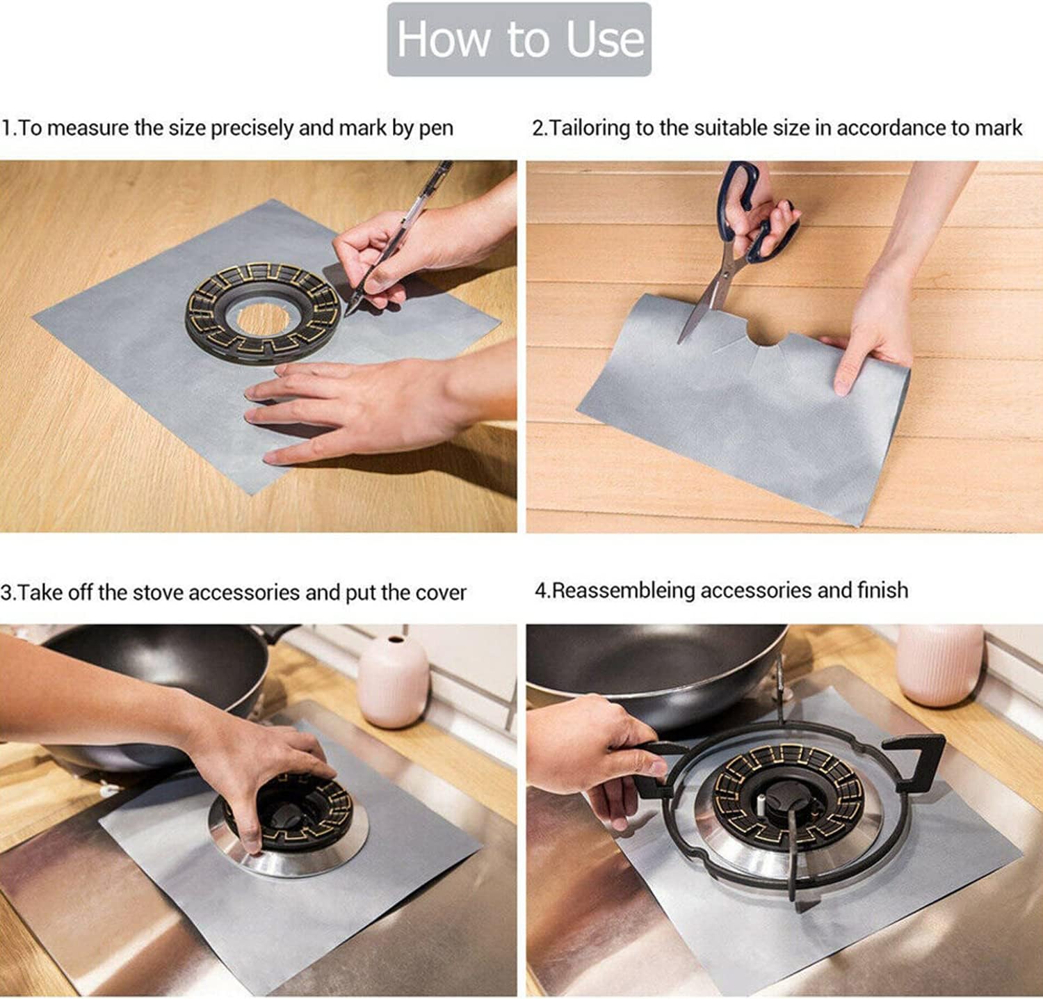 4 PCS Reusable Stove Clean Mat Reusable Gas Oil Protector Liner Burner Cover - Image 9