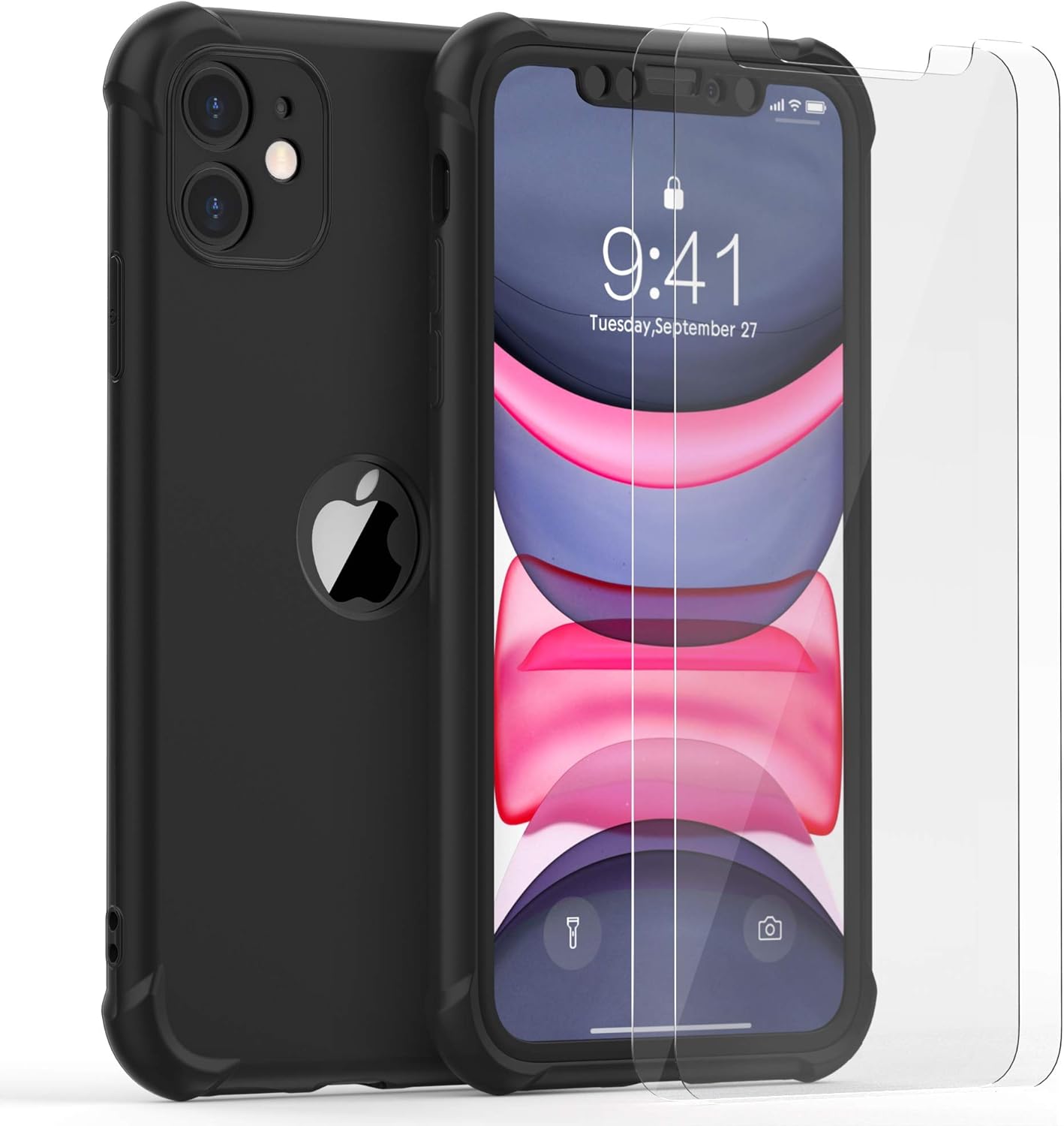 For iPhone 11 Case with 2 x Tempered Glass Screen Protector Shockproof Case - Image 2