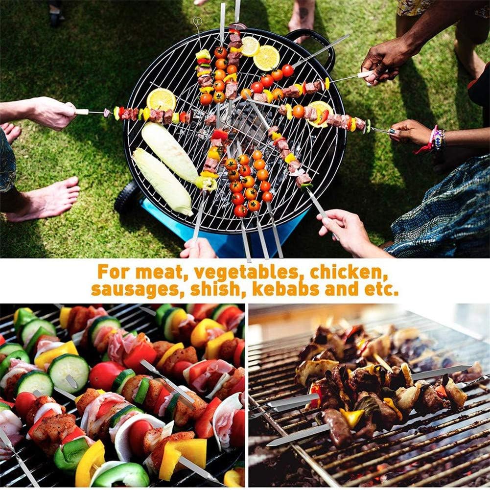 12PCS Kabob Skewers Flat Metal BBQ Barbecue Skewers 16" Long Hook Style - Image 9