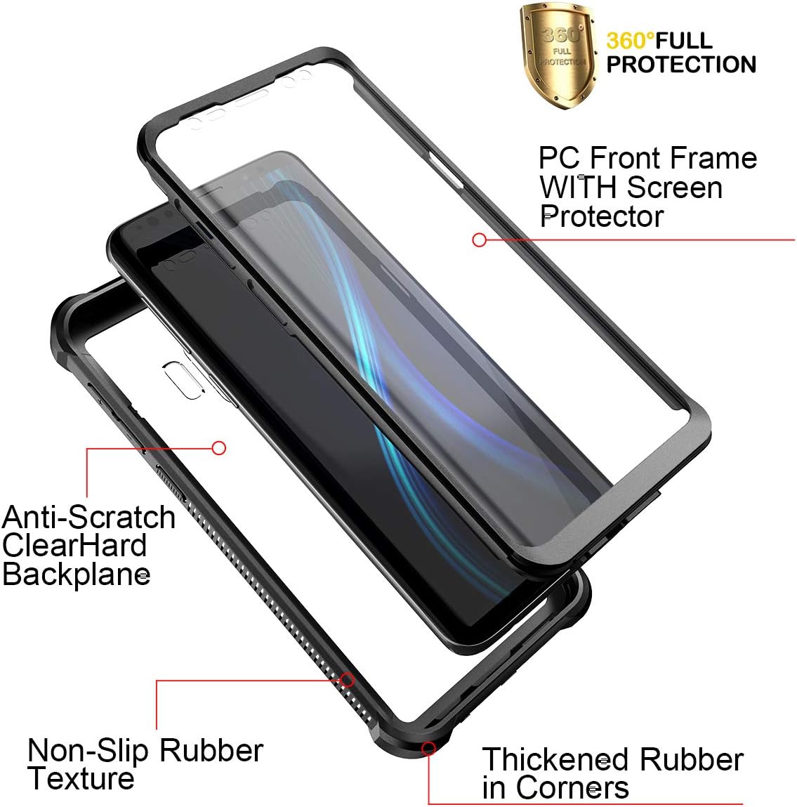Case for Samsung Galaxy S9 360 Full Body 3 Layers of Protection - Black - Image 3