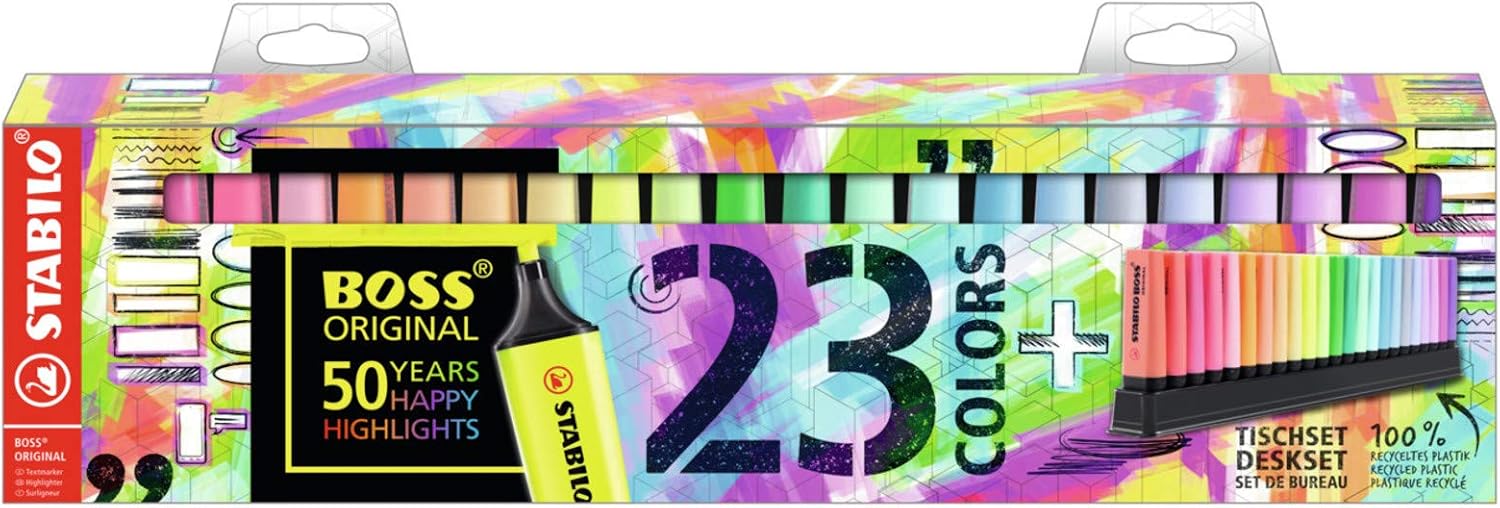 STABILO BOSS ORIGINAL - Deskset of 23 - 9 Fluorescent + 14 Pastel & Neon