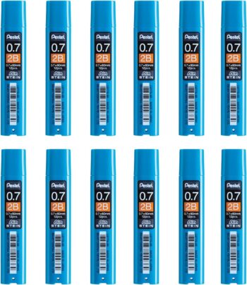 Pentel Ain Stein Lead Refill 0.7mm 2B Grade, 12 Leads Per Tube, Box of 12 Tubes