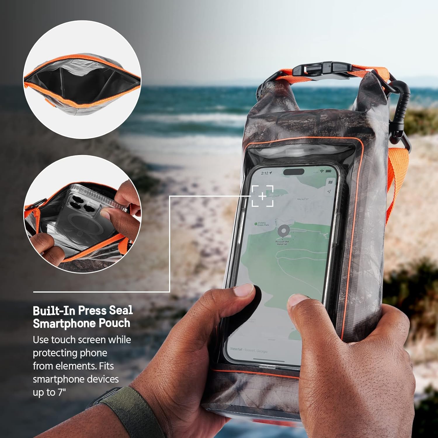 IP68 Waterproof Dry Bag 5L - Roll Top Waterproof Backpack w/Phone Case - Image 4