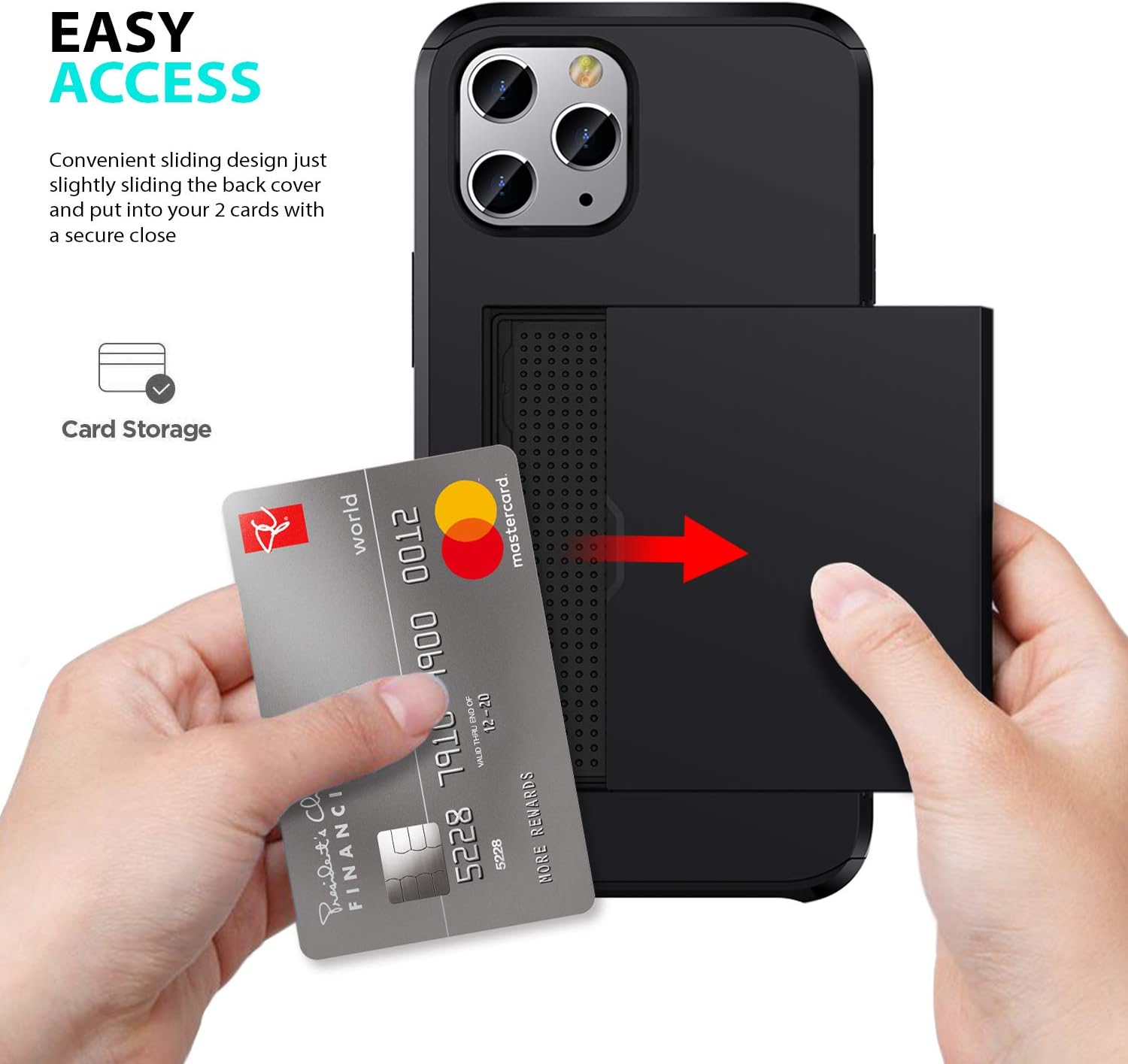 For iPhone 12 Mini (2020) Card Holder Protective Shockproof Hard Back - Black - Image 6