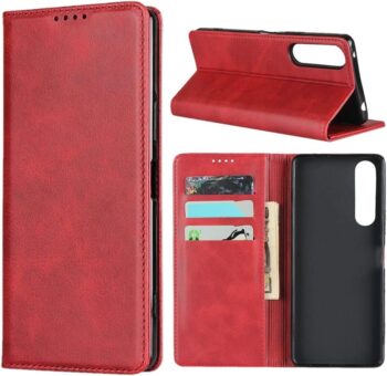 Cowhide Pattern Leather Case Magnetic Wallet Cover-Sony Xperia1 II-6.5"-Wine Red